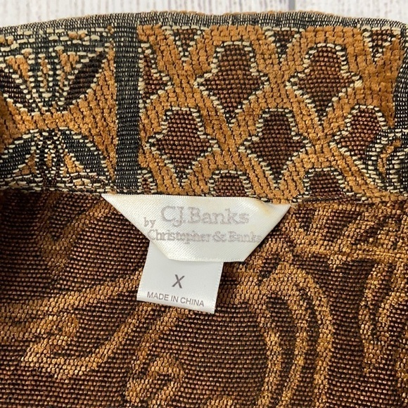 CJ Banks Tapestry Full Zip Burgundy Red Orange Brown Cream Floral Swirl Blazer - Picture 4 of 16